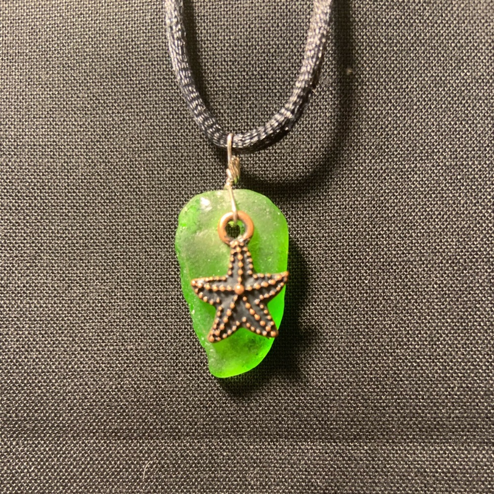 Hand crafted sea glass pendant with embellishment